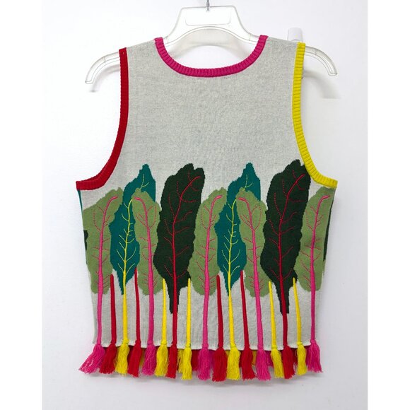 Rachel Antonoff Rainbow Chard Shell Sweater Tank Vest Cropped Lettuce Leaf L - Picture 7 of 12